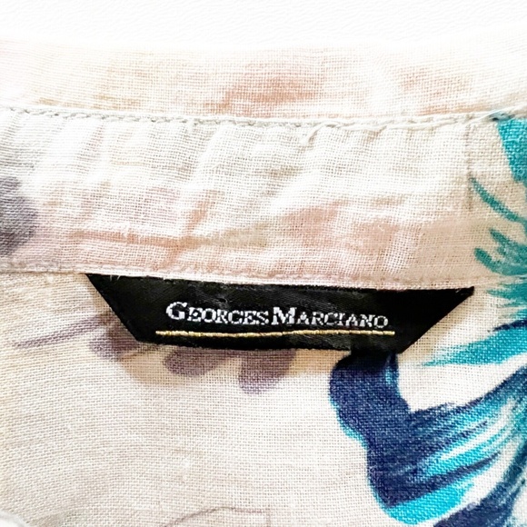 Vtg Guess Georges Marciano Hawaiian Floral L/S Shirt Ramie Peach Pink Teal Men L - Picture 7 of 12